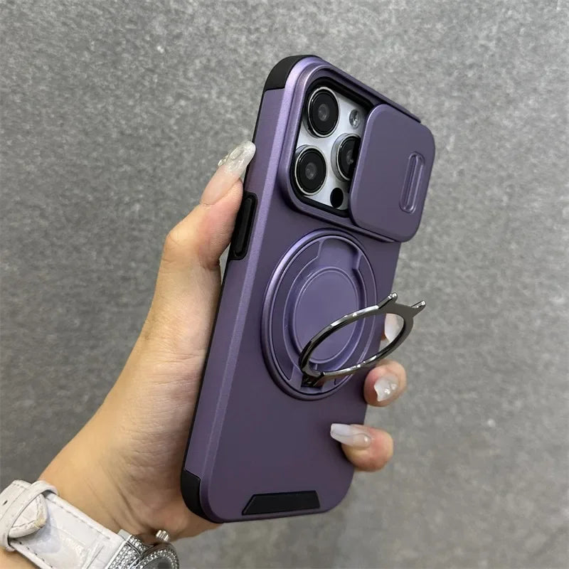 【耐衝撃シリーズ】カメラレンズカバー付き マグネット対応 スタンド機能 ストラップ付き スマホケース｜iPhone対応 #251226