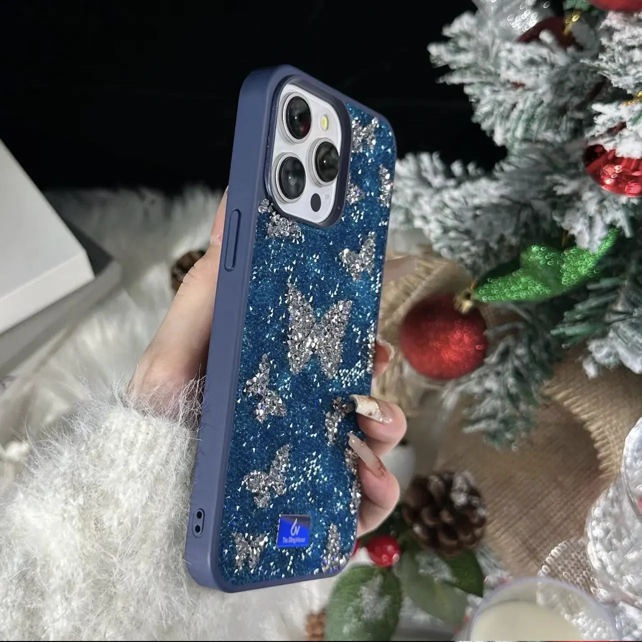 【キラキラビジューシリーズ】バタフライ モチーフ ビジュー グリッター デコ スマホケース｜iPhone対応 #260115