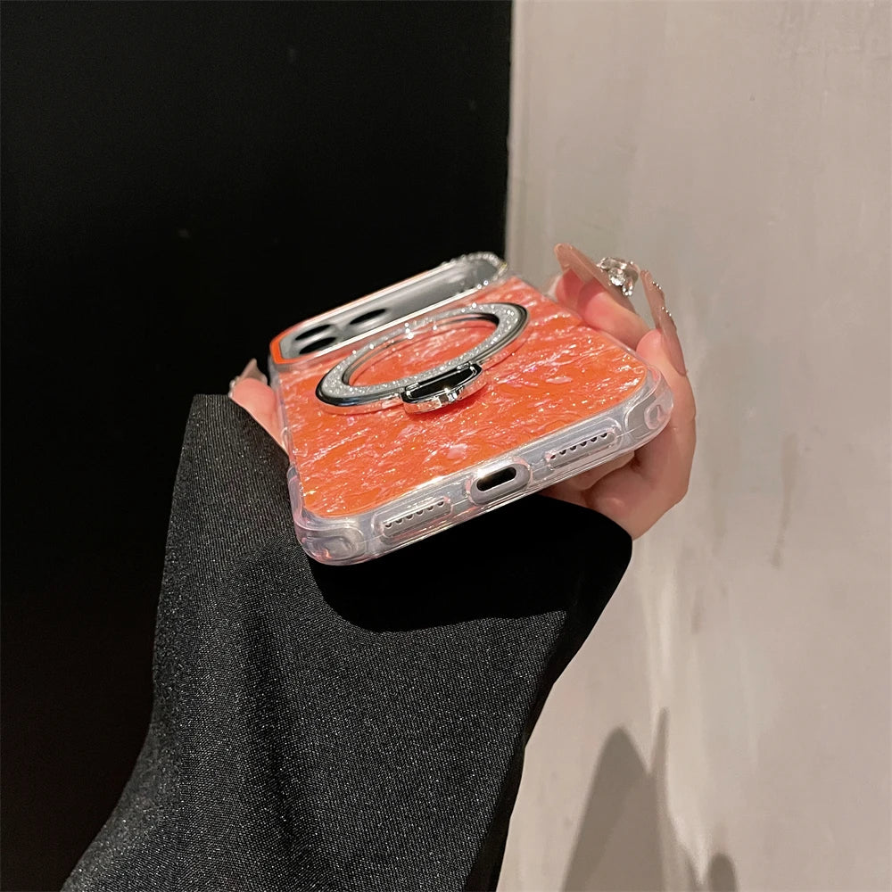 【大理石風】クラッシュデザイン × ジュエルリング リングスタンド付き スマホケース｜iPhone対応  #250119