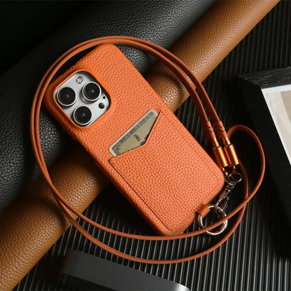 【本革シリーズ】ストラップ付き カードポケットレザースマホケース｜iPhone対応 #241014