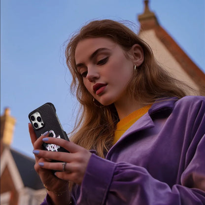 【本革シリーズ】艶なし シボ革 スマイル ステッチ レザーケース｜iPhone対応 #240901