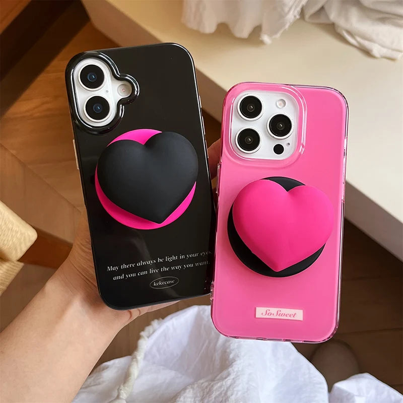 【Magsafe対応】立体 3D ハートグリップ ビビット バイカラー スマホケース｜iPhone対応 #250131