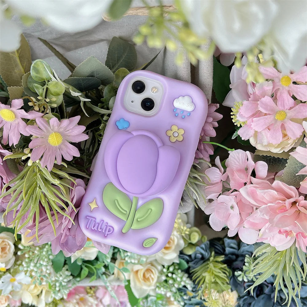 【フラワーシリーズ】立体チューリップ かわいい3Dデザイン スマホケース｜iPhone対応 #250922