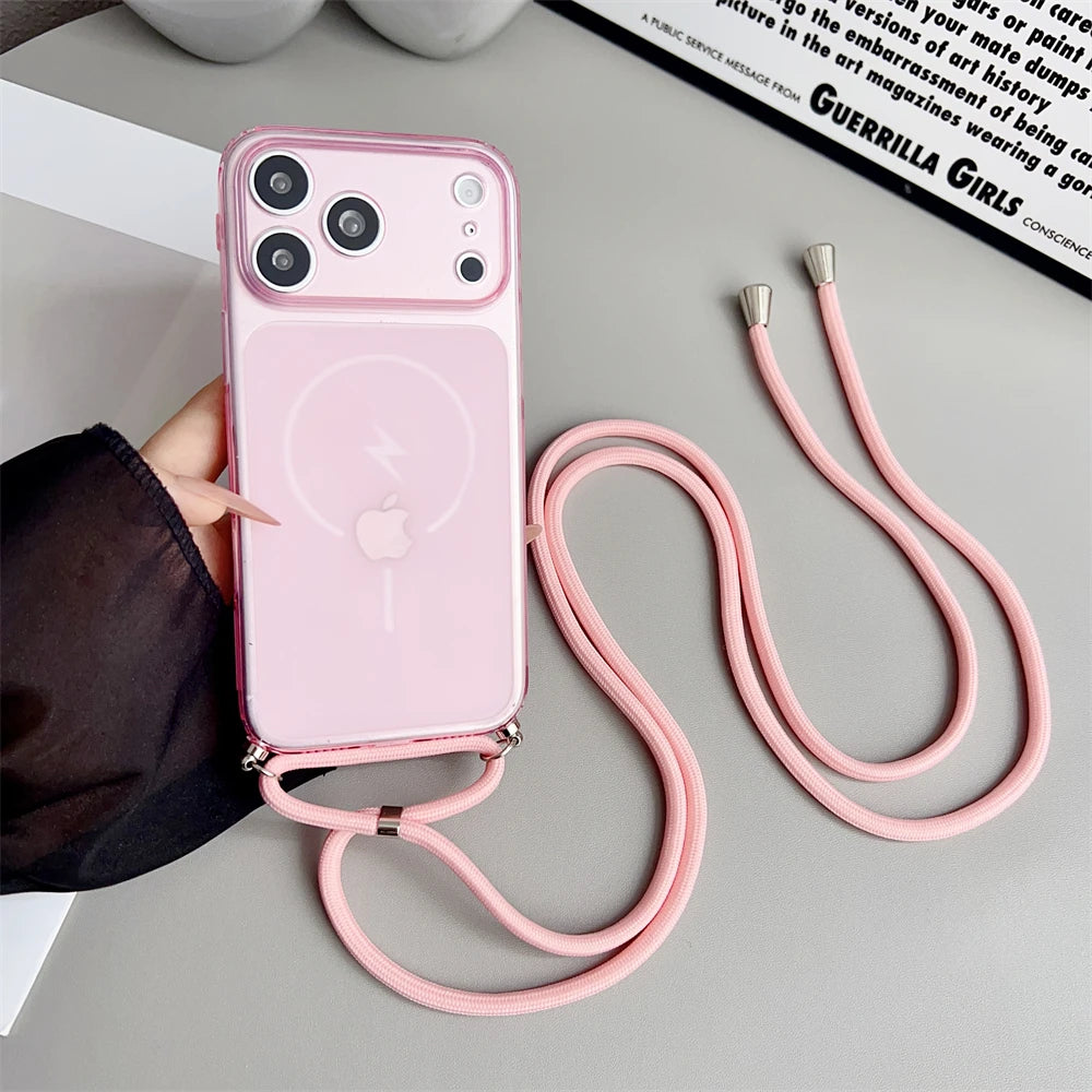ロングストラップ付き クリア iPhoneケース｜Magnet内蔵・シンプル・ショルダー対応 #230730