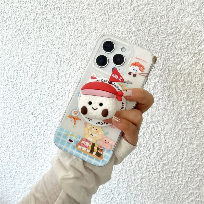 【Magnet内蔵】SUSHI PARTY スマホケース｜ゆるかわ 寿司 グリップ付き｜iPhone対応 #241202