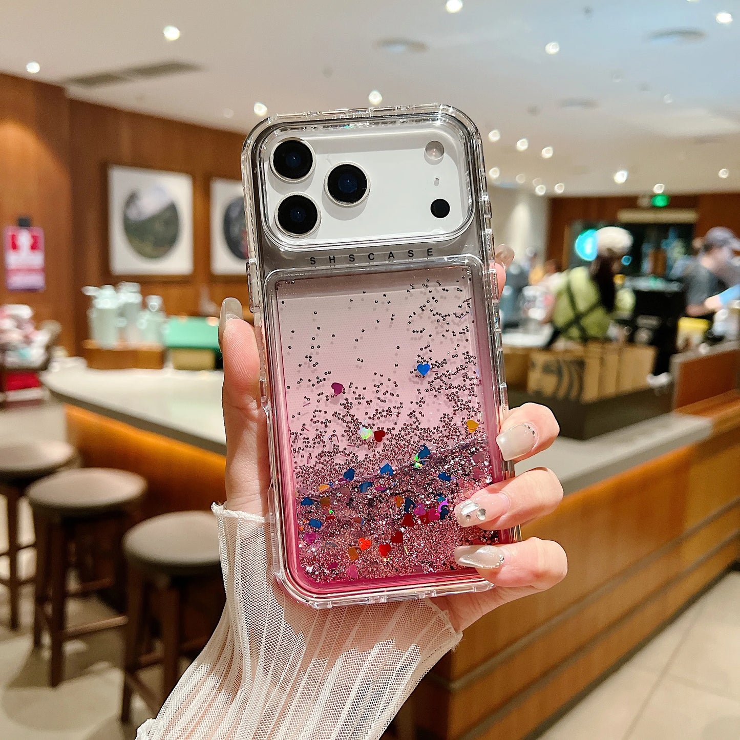 【流れるシリーズ】キラキラグリッター 星屑ラメ入り リキッドデザイン スマホケース｜iPhone対応 #251202