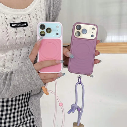 ウェーブデザイン バイカラー ランヤード付き Magnet内蔵 iPhoneケース｜ポップ・トレンド #261229