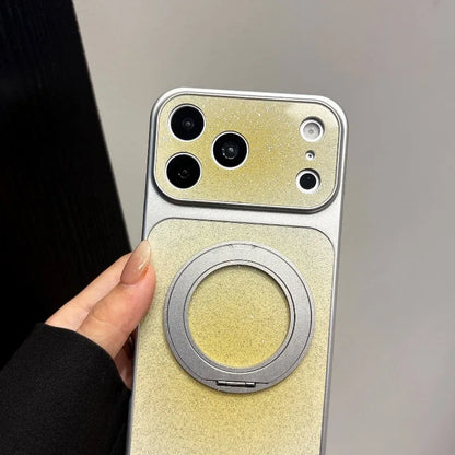 【グラデーション】ラメ シルバーフレーム リングスタンド Magnet内蔵 iPhoneケース グリッター PCA #261283　