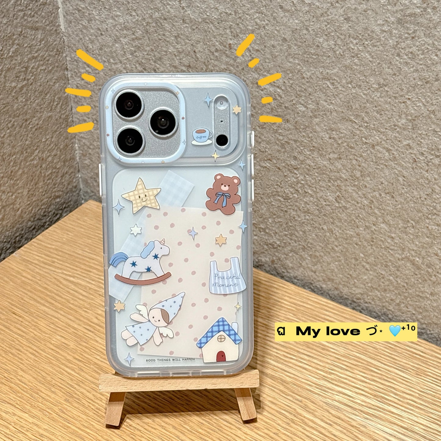 エンジェルベア くま グリップ付き iPhoneケース｜韓国風 ゆるキャラ 手書きイラスト #231210