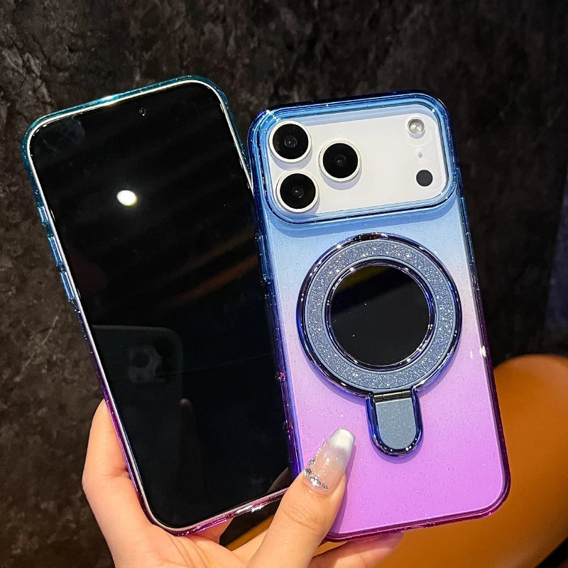 バイカラー クリアグラデーション Magnet内蔵 iPhoneケース｜ミラー リンググリップ #230727