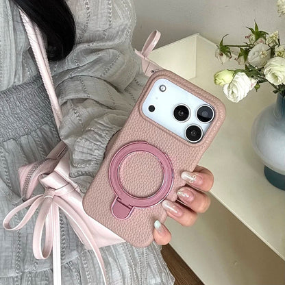 【レザーリング】上品レザー調×メタルリング付きスマホケース｜iPhone対応 #250428