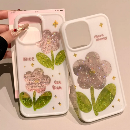 【ラメフラワーデザインスマホケース】グリッター入り｜iPhone対応 #250813