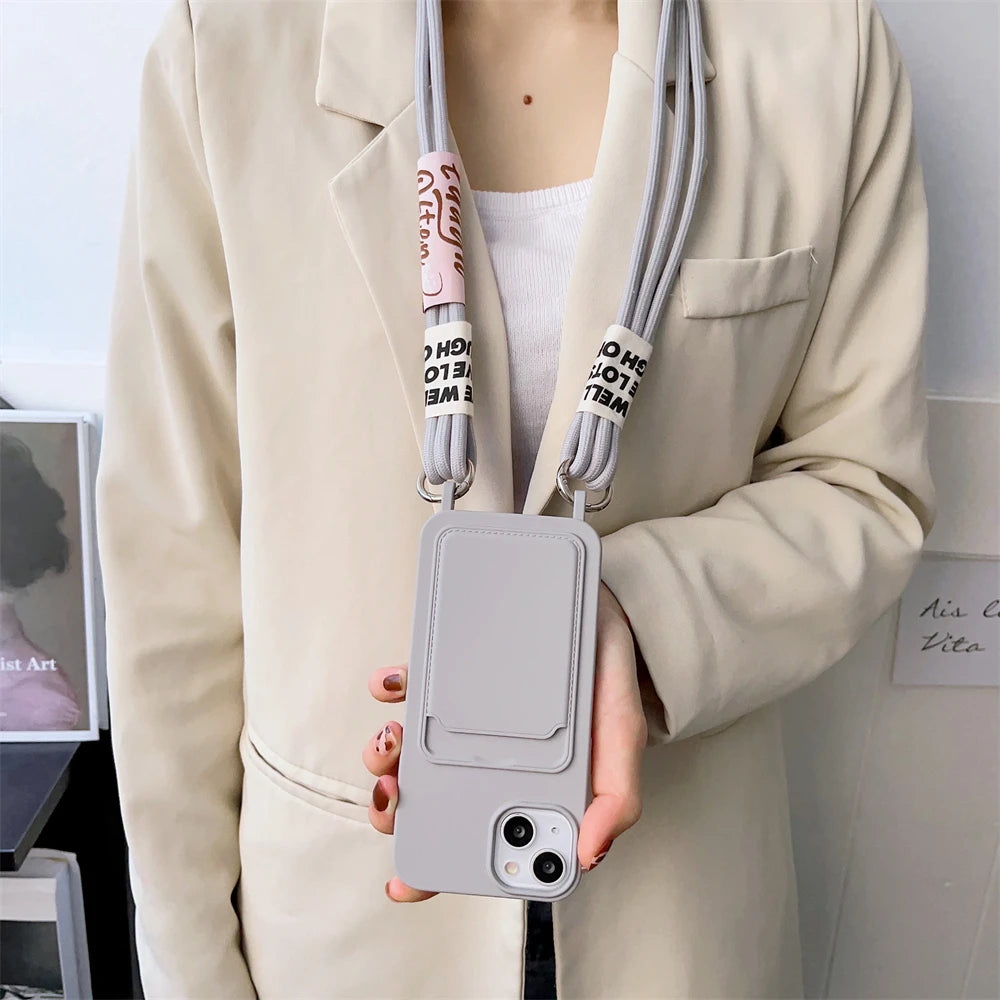 ショルダーストラップ付き カード収納ポケット シリコン iPhoneケース｜#260129