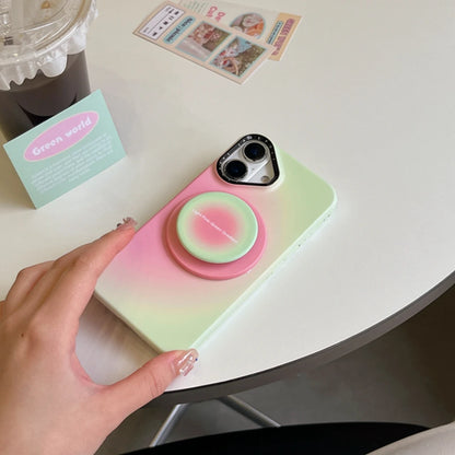 【Magnet内蔵】キャンディカラー 滲みグラデ ライトピンク×ミント ラウンドグリップ スマホケース｜iPhone対応 #241213