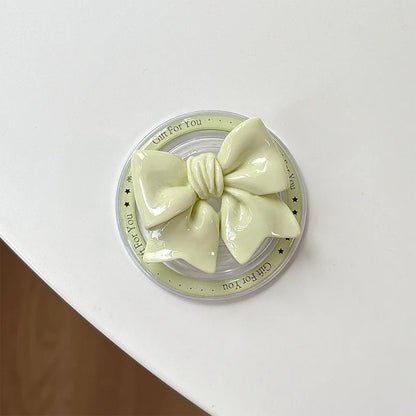 【スマホグリップ】立体リボン つやつや マカロンカラー マグネット対応 スマホスタンド #241111