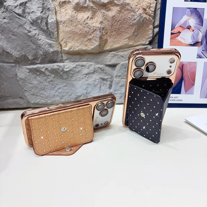 型押しレザー調 カードポケット付き ゴールドメッキ iPhoneケース｜エレガント #260031