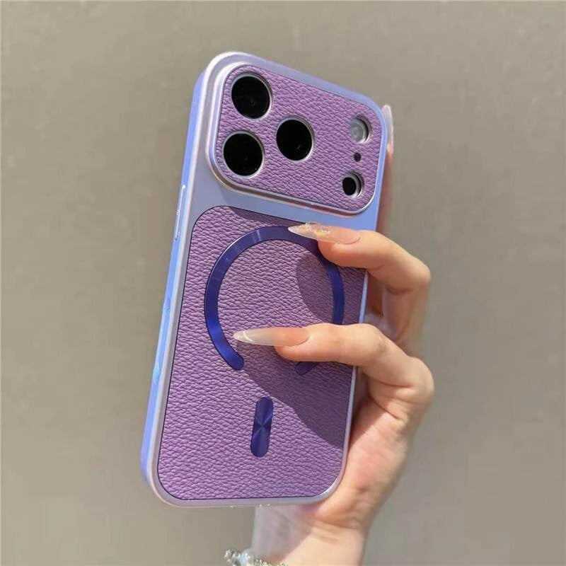レザー調 コントラストフレーム Magnet内蔵 iPhoneケース｜上品・大人