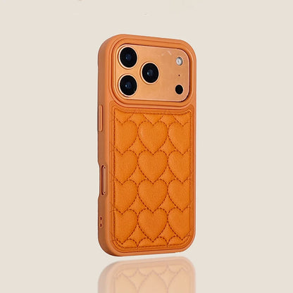 【ハートキルティング 】立体ステッチ レザー調 スマホケース｜iPhone対応 #241022