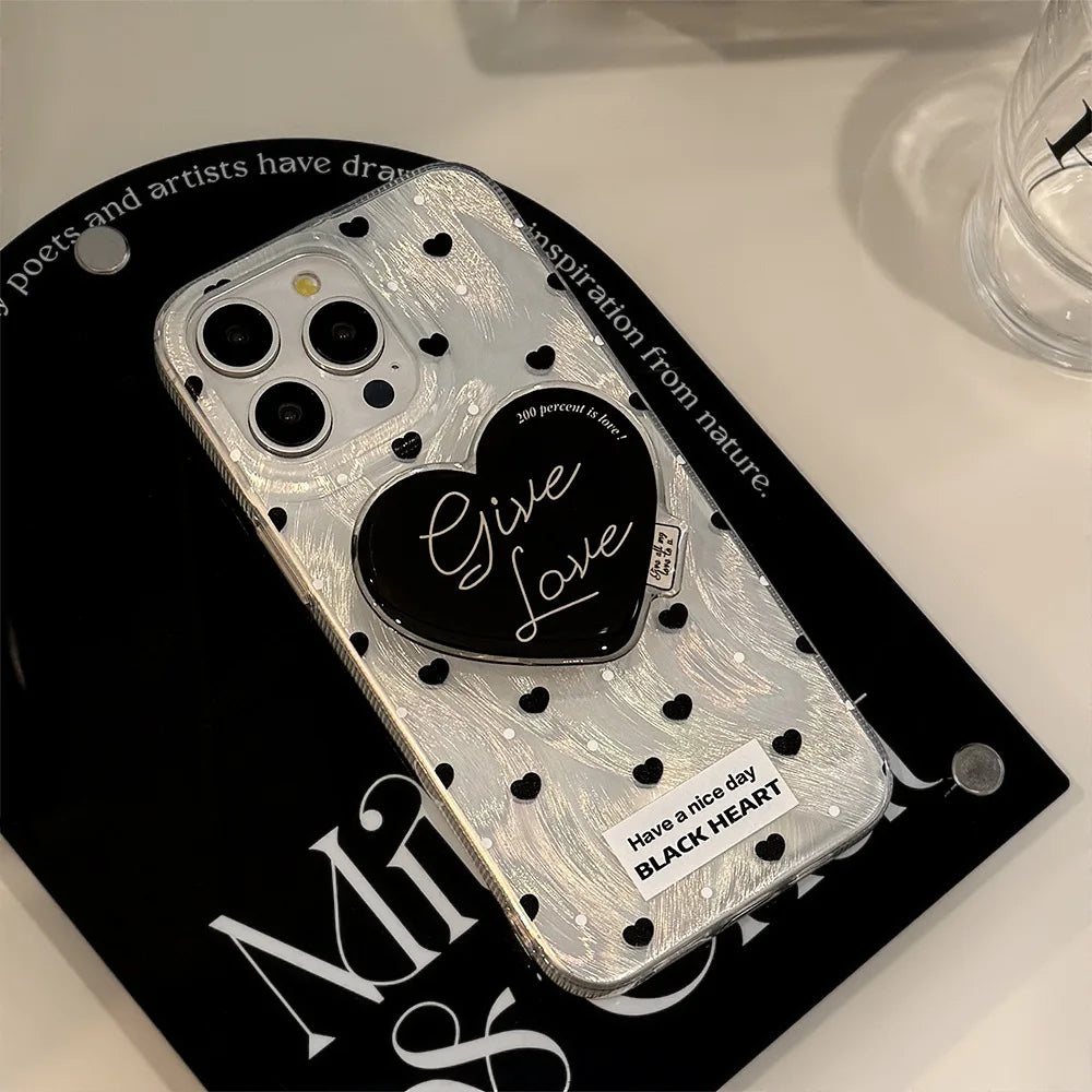 ブラックハートグリップ モノトーンデザイン iPhoneケース｜シンプル・大人ガーリー #231018