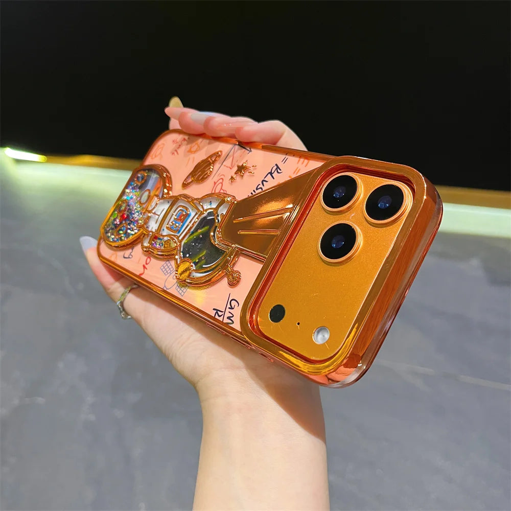 キラキラ流れるグリッター ラメ スペースアストロ 宇宙飛行士 iPhoneケース  #240418