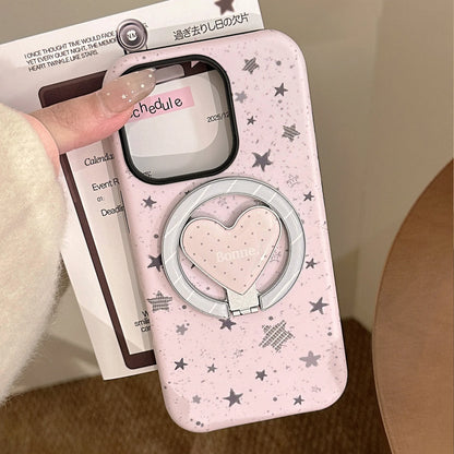 【マグネット式折りたたみハートスタンド付き】スプラッシュインク スター 星屑デザイン ハートリング付きスマホケース｜iPhone対応 #240629