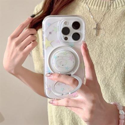 【スターシリーズ】キラキラ星柄 リング付き 透明スマホケース｜iPhone対応 #250907