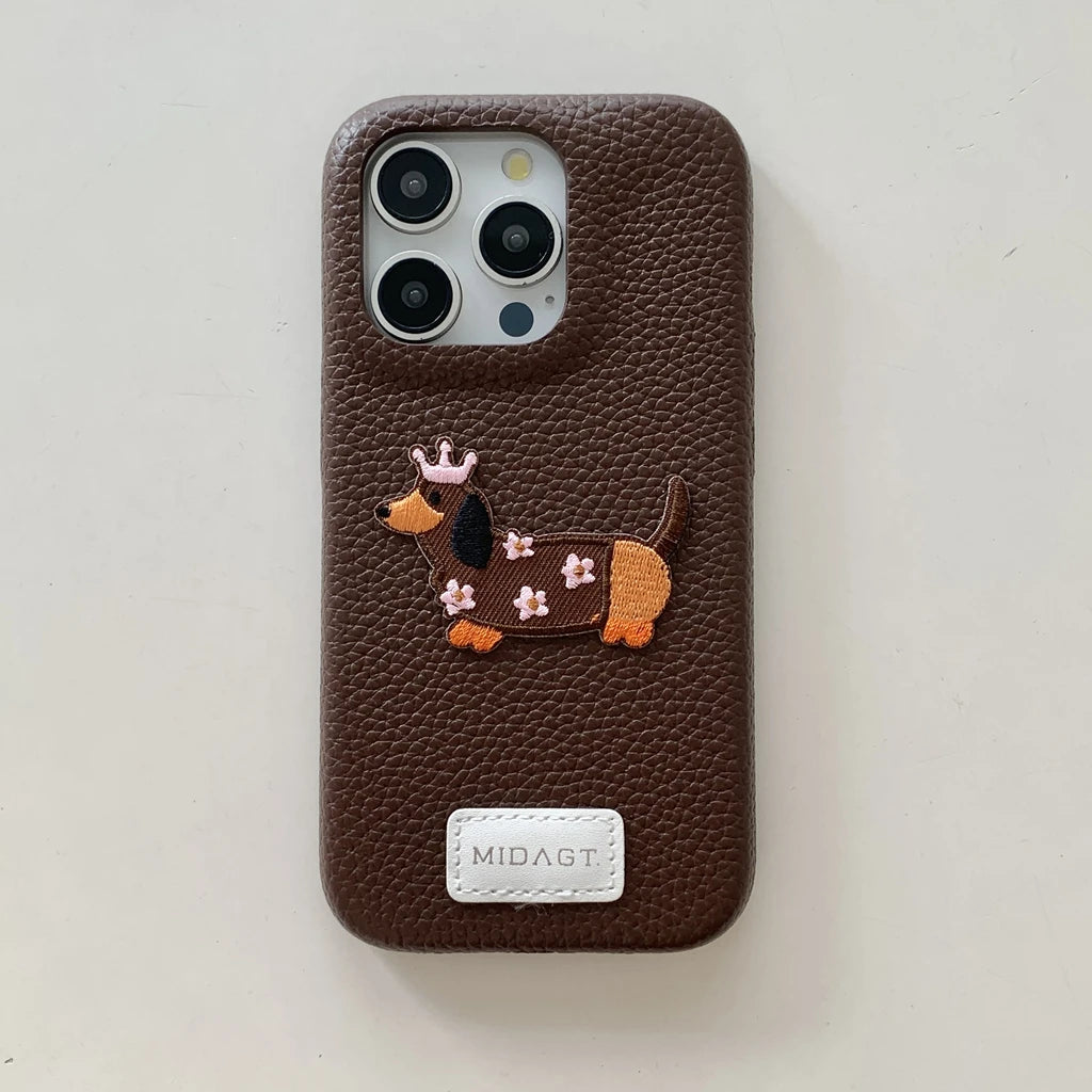 【アニマルシリーズ】ドッグ 犬 猫 モチーフ 刺繍入りレザー調 スマホケース ダックスフンド フレンチブルドッグ ｜iPhone対応 #250422