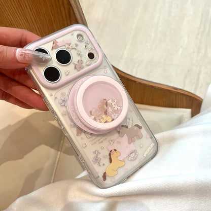 ユニコーンホース イラストiPhoneケース｜パステル動物柄・クリアグリップ付き #240428