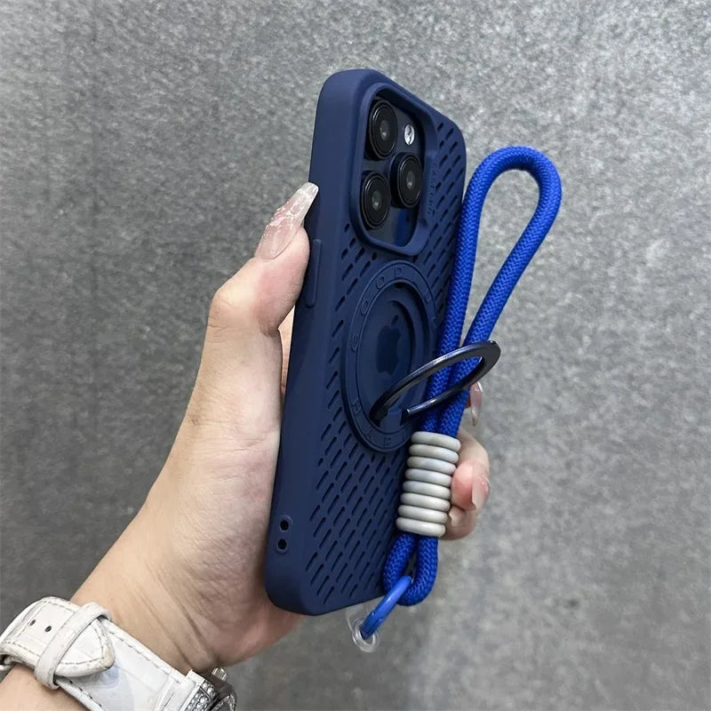 耐衝撃 iPhoneケース ロープストラップ付き マグネット対応 落下防止 スポーツ風デザイン シリコンケース ｜iPhone対応 #250410