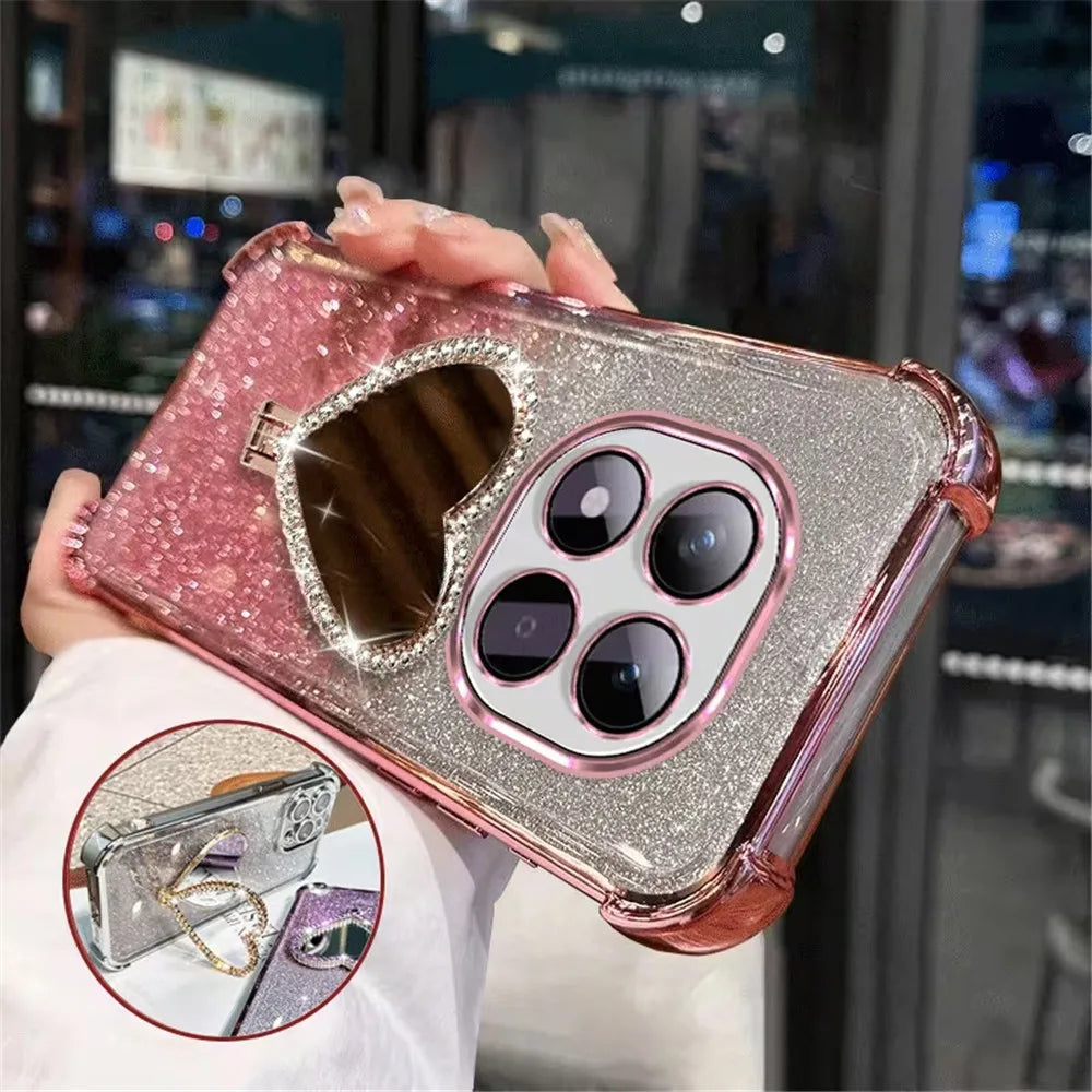 【Google Pixel対応】ハートミラー スタンド付き グリッター スマホケース｜キラキラ・グラデーション #261263