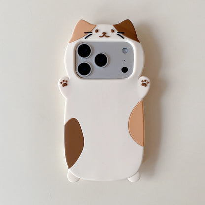 【猫耳シリーズ】三毛猫 肉球 立体キャットiPhoneケース｜マットTPU #240211