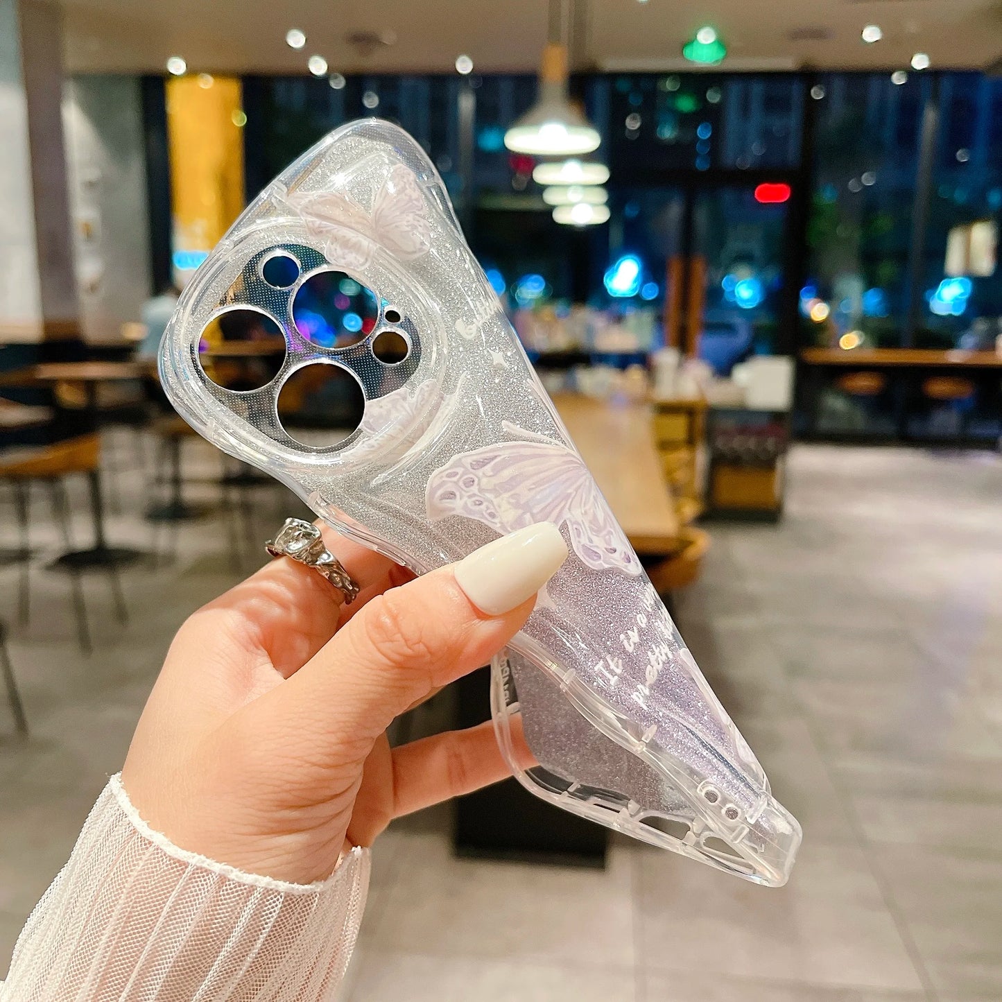 グリッター バタフライ クリア iPhoneケース｜ラメ入り・ソフトTPU #240227