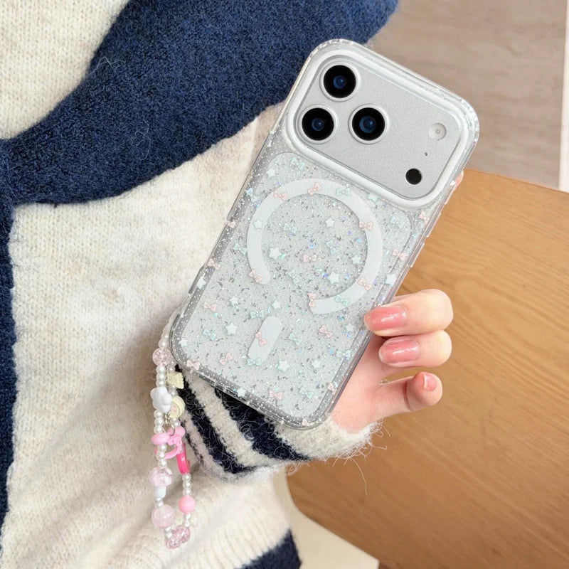 ハートミラー グリッターiPhoneケース｜キラキラフレーム・ミラーグリップ付きデザイン #240426