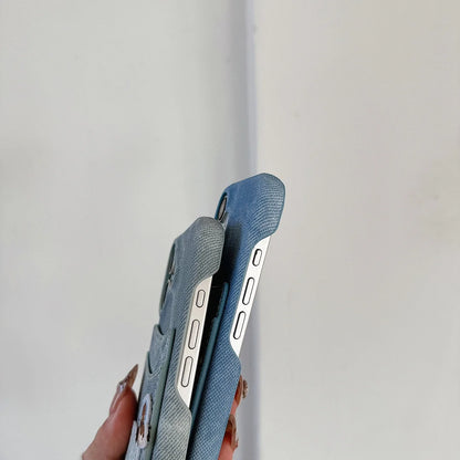 【デニムドッグシリーズ】刺繍ポケット スマホケース｜デニム生地×立体わんこデザイン｜iPhone対応 #241208