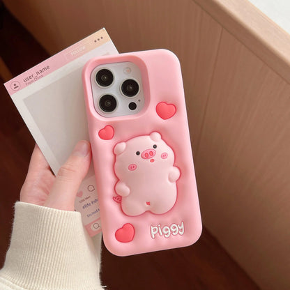 【アニマルシリーズ】立体デザイン うさぎ くま ブタ アヒル かわいいアニマル スマホケース｜iPhone対応 #250927