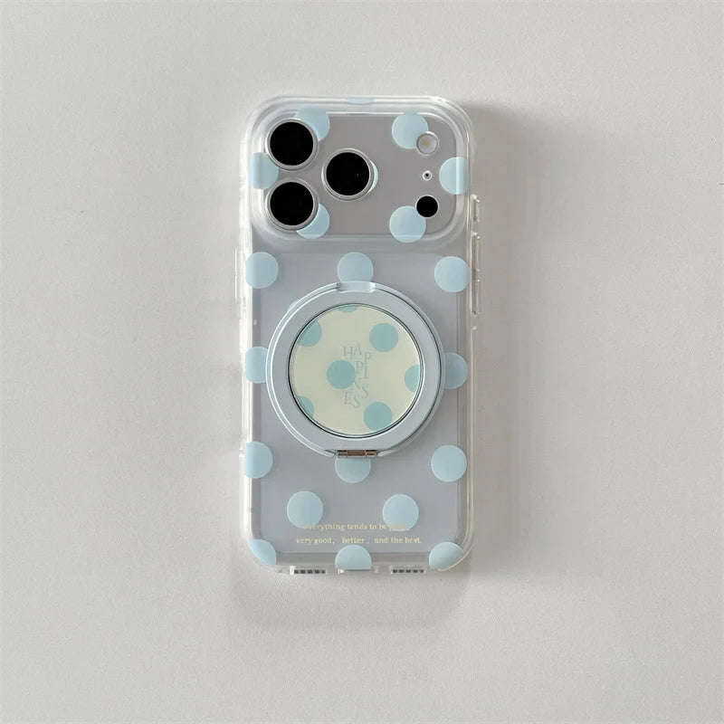 グリップ 水玉×透明感クリア 360°回転 iPhoneケース｜大人かわいい #260022