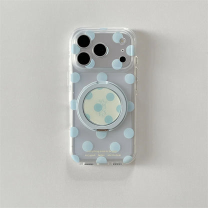 グリップ 水玉×透明感クリア 360°回転 iPhoneケース｜大人かわいい #260022