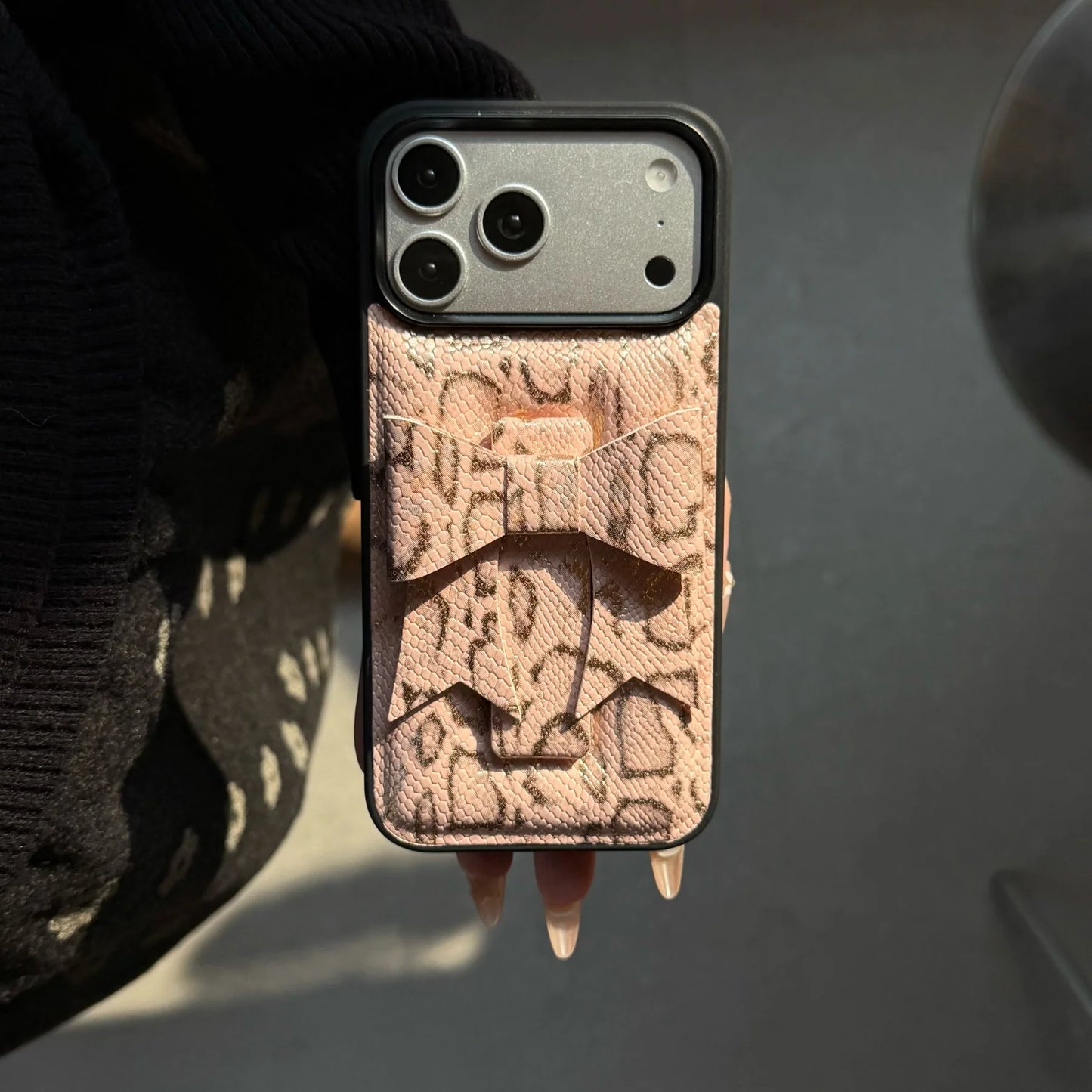 【立体リボン】スネーク ヘビ柄 レザー調 スマホケース｜iPhone対応 #260202