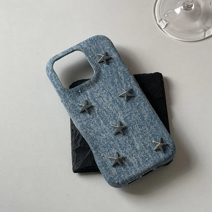 【立体スタースタッズ】デニム風 スマホケース｜iPhone対応 #250731