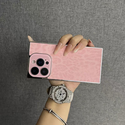【スクエアシリーズ】 ヒョウ柄 レオパード メタリックフレーム スクエア スマホケース｜iPhone対応 #250815
