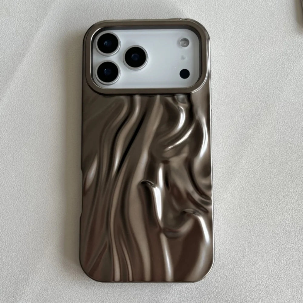【メタリックウェーブシリーズ】光沢 3Dデザイン スマホケース｜iPhone対応 #251210