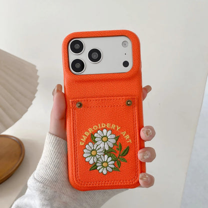 フラワー刺繍 ポケット付き レザー調 iPhoneケース #260613