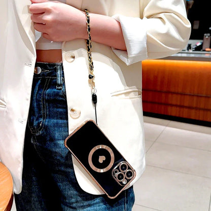 【ハートシリーズ】ゴールドフレーム＆ハートデザイン 高級感おしゃれスマホケース｜iPhone対応 #251112