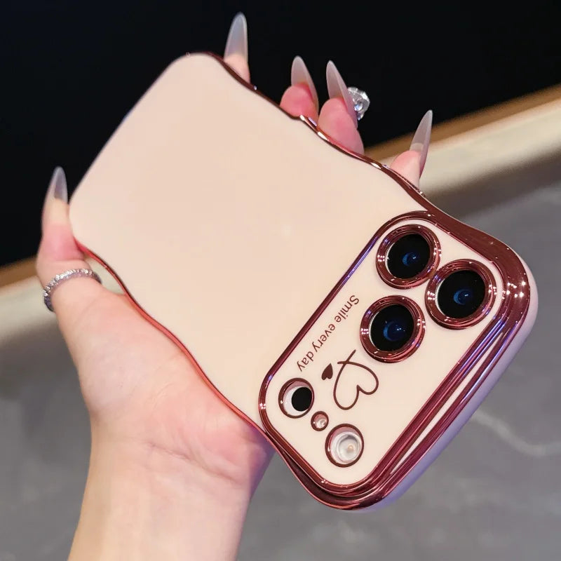 【ハートシリーズ】ゴールド ウェーブフレーム＆ハートデザイン 高級感 スマホケース｜iPhone対応 #251107