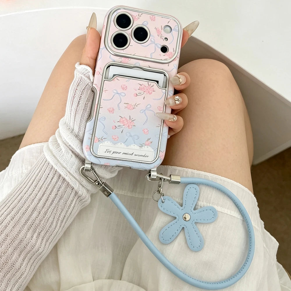 フラワー・リボン柄 iPhoneケース リストストラップ付き ガーリー・フェミニン #261158