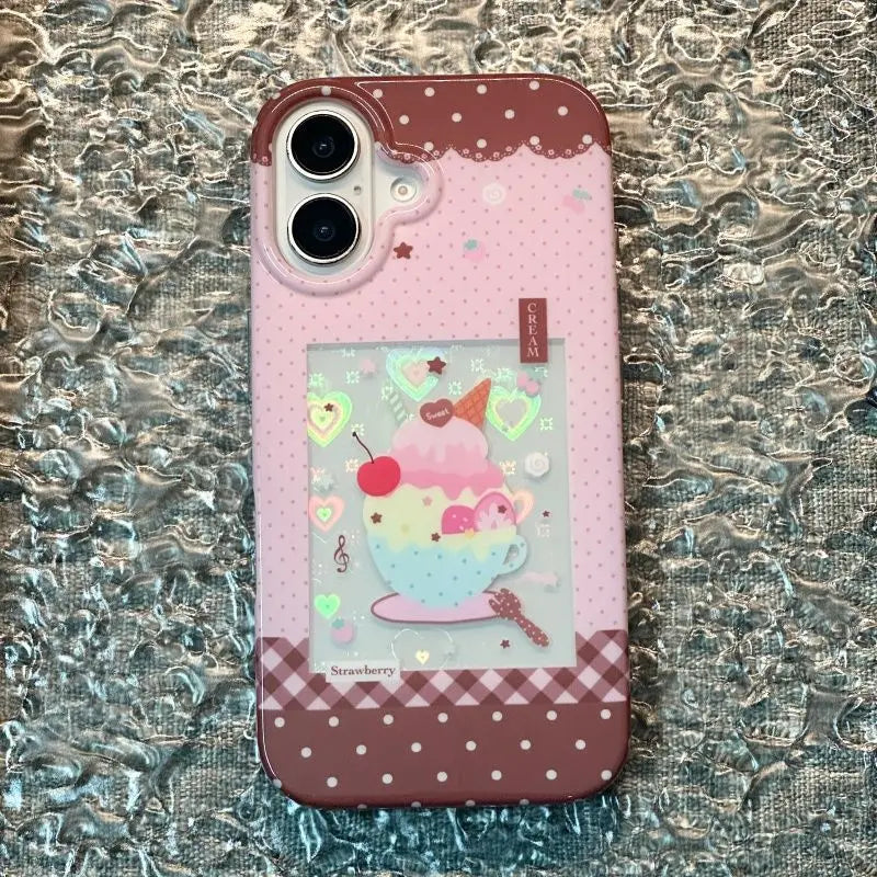 ネオレトロ 喫茶店風 iPhoneケース｜クリームソーダ＆プリン・キラキラデコレーション #260081