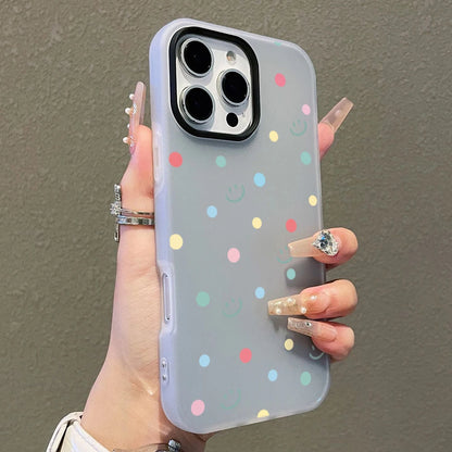 【ニコちゃんシリーズ】カラフル ポルカドット 水玉 スマイル iPhoneケース #260301