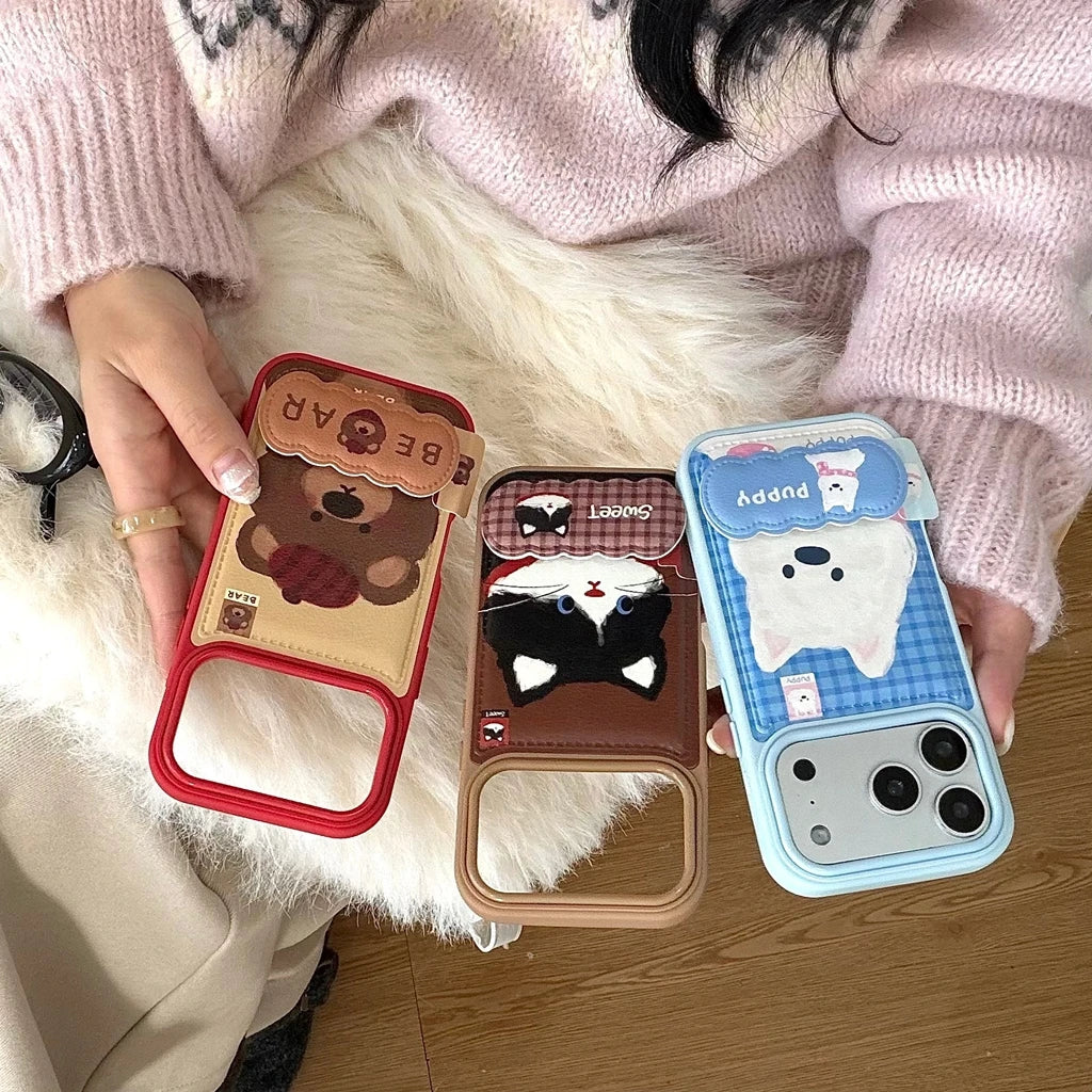【キュートペット】ソフトレザー調 アニマル ポップカラー スマホケース｜iPhone対応 #240828