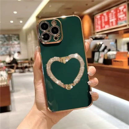 【キラキラビジュー ハート】リングスタンド ケース｜iPhone対応 #250526