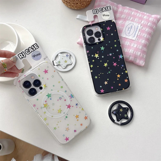 カラフルスター 星空デザイン ミラーグリップ付き Magnet内蔵 iPhoneケース｜ポップ #260020